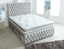 CRUSH VELVET CHESTERFIELD DIVAN BED SET + MEMORY MATTRESS 4FT6 Double 5FT King