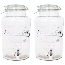 2x 6.5L Glass Drinks Dispensers with Tap Cold Water Lemonade Container Jug