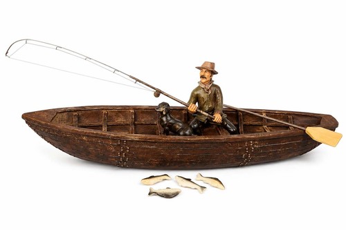 Painted resin fisherman - resin,