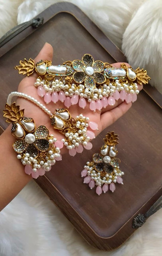 Gold plated faux pearl - faux, pink