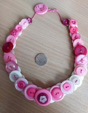 Handmade Button Necklace. Pink/White. One of a kind.