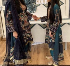 Simran 3 piece Indian salwar kameez dipped hem style lawn suits 