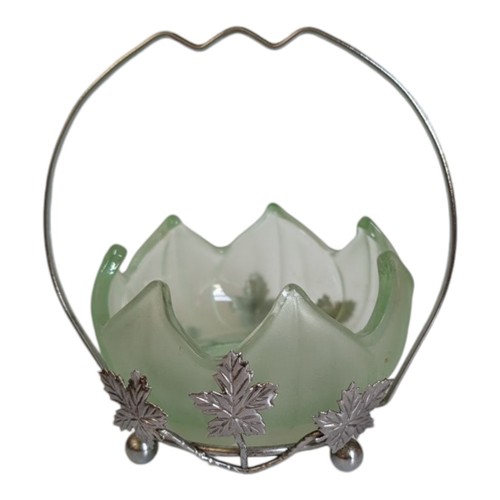 Round glass green bowl basket - green,