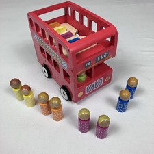 ELC Wooden Red London Double Decker Bus With Upper Deck & All 9 Wooden Figurines