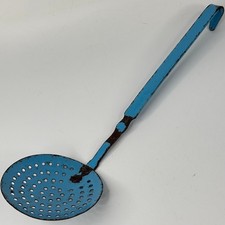 Antique French Rustic Country Kitchen Blue Enamel Ladle Cooking Utensil