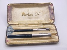 Parker 51 Pen & Pencil Set Boxed Black, Lustraloy Caps 14ct Gold Broad Nib UK