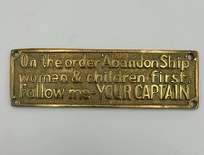 Brass Abandon Ship Sign Captain Women Children Vintage Solid Boat Pub Nautical