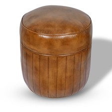 Genuine Brown Leather Foot Stool Pommel TAN BROWN 52cm X 46cm Assembled