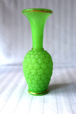 Antique French Baccarat gilt chartreuse green opaline glass vase 1845-1870