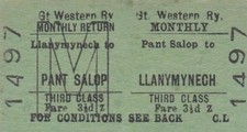 Great Western Railway Ticket PANT SALOP 1497