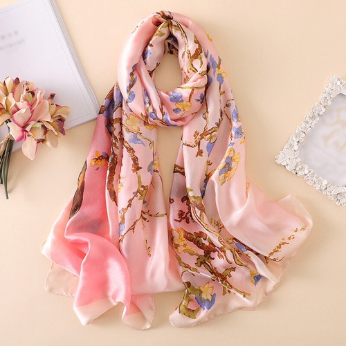 100 silk scarf pink floral - silk,