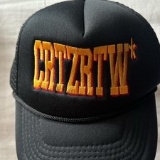Corteiz “CRTZ RTW” black and orange cap/trucker hat