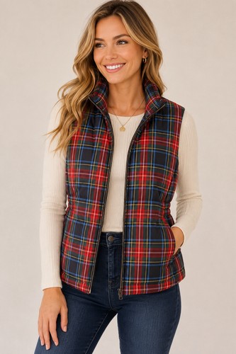 Plaid down puffer vest small - plaid,