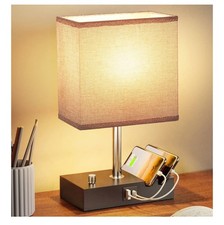 USB Bedside Table Lamp,  Desk Lamp with 2 USB Charging Ports and Phone Charge...