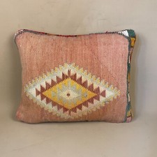 Moroccan Kilim Cushion Antique Carpet Pillow Feather Handmade 48x39cm Red