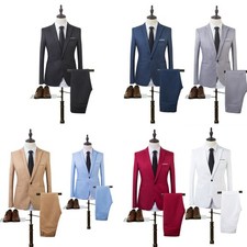 Men's Slim Fit Tuxedo Long Sleeve Peak Lapel 2 Piece Suit Pants Set UK Cloth