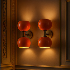 Brass Diabolo Wall Sconce Pair Mid Century Modern Vanity Light Fixture Vintage