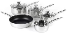 5 Piece Pan Set With Tempered Glass Lids Oven Safe Stainless Steel Russell Hobbs
