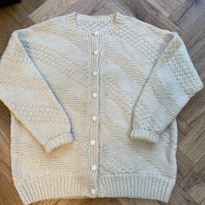 Aran Hand Knitted Vintage  Cream Fisherman’s Cardigan  XL Wool