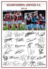 11935. 2025-26 Scunthorpe United Signed Team Picture Sheet PRINTED AUTOGRAPHS A4
