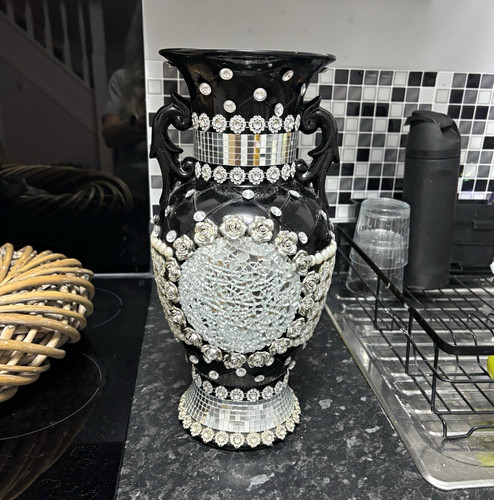 Black silver ceramic urn - black,
