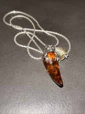 Silver/ 925 Amber  Horn Of Life  Pendant With Frog Princess And Silver Chain