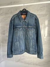 Levis Vintage Blanket Lined Denim Trucker Jacket Check Tartan - Large - Blue