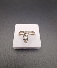9ct Gold Diamond Sapphire Snake Ring Vintage Size Q Sapphire Eyes Snake Head