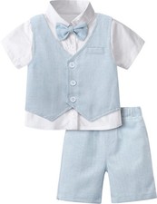 mintgreen Baby Boy Suit Outfit, Wedding Christening Short Sleeve Clothes, Light