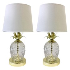 Pair of Gold Touch Table Light Bedside Lamps Pineapple Design White Shades