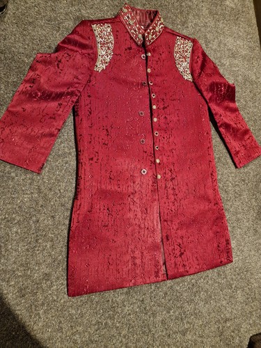 Red gold sherwani boys wedding - sherwani,