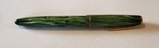 Vintage Platignum Italic fountain pen in emerald marble green/gold bi-metal nib