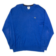 LACOSTE Mens Jumper Blue V-Neck Tight Knit XL