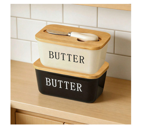 White black plastic butter - plastic,