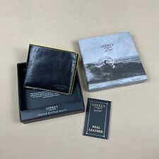 Mens Osprey Wallet Pouch Card Holder Black Bifold Real Leather Notes in Box