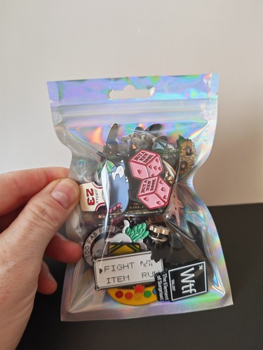 Mystery bag pin badges - bag,