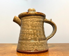 Vintage Studio Pottery Lidded Jug with Spout Rustic Glazed Stoneware 16cm Green