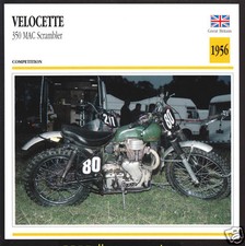 1956 Velocette 350cc MAC Scrambler (349cc) Motorcycle Photo Spec Sheet Info Card