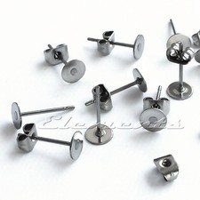 Surgical Stainless Steel Flat Pad Earring Ear Posts With Butterfly Back Scrolls