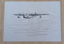 Small Pen & Ink Drawing Print Of A Short Sunderland Aircraft By S D Roberts