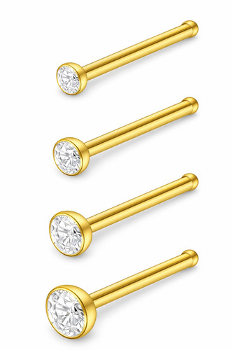 Pair gold nose stud pin - nose,