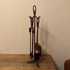 Vintage Copper Effect 5 Piece Companion Set Brush, Dustpan, Fork, Poker & Stand