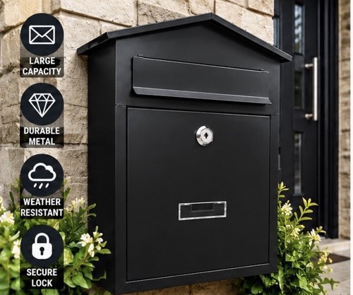 Black metal letterbox - black,