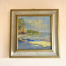 Vintage original Swedish oil painting “SHORELINE” framed & signed dated 1957