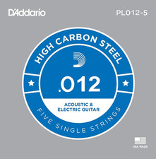 D'Addario PL012-5 Acoustic Or Electric 012 Plain Steel Guitar Strings FIVE PACK!