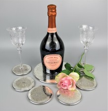 Silver plated Coasters & Bottle/Decanter Stand. Vintage engraved set. Round.