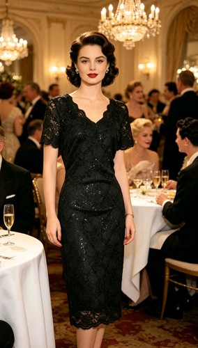 Black stretch lace - , sequin