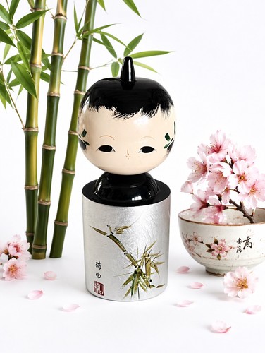 Silver foil lacquer kokeshi - lacquer,