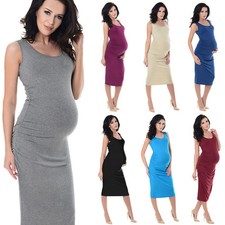 Purpless Sleeveless Jersey Ruched Pregnancy Maternity Midi Dress Dresses 8130