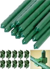 10 x Garden Plant Stakes + Clips - Metal Plastic Coated Climbing Support Canes